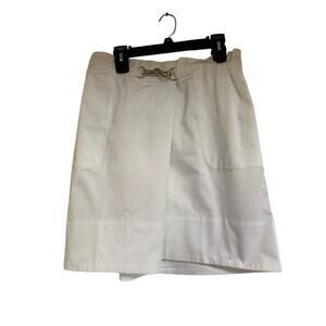 Land’s End White Size 12 Faux Wrap NWOT Silver Latch Close Pocket Women's Skirt